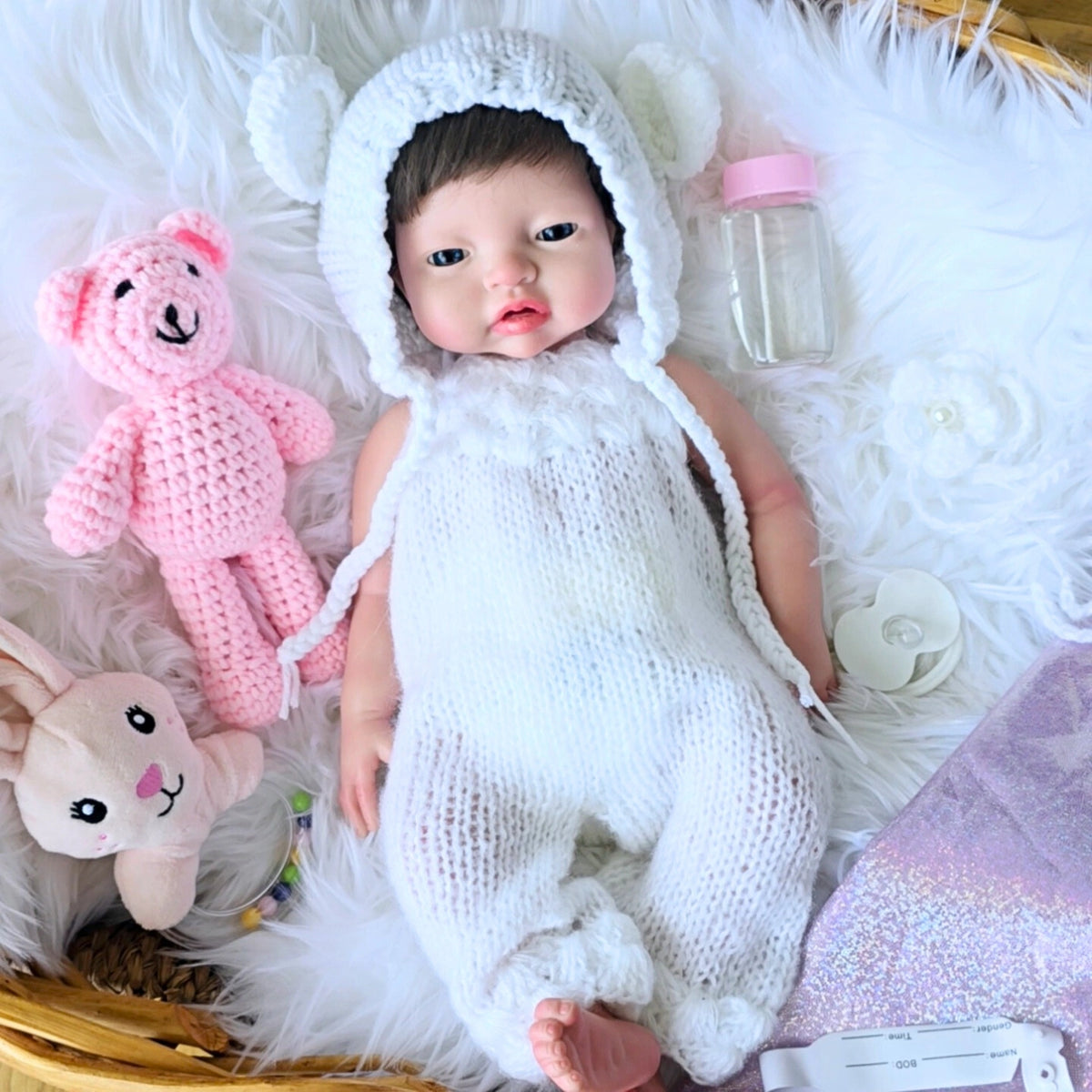 Bebé Reborn Silicona "Miel" (43cm, 2.3kg) - Bebe, Hace Pis, Pelo Real y Tiene Caída de Cabeza